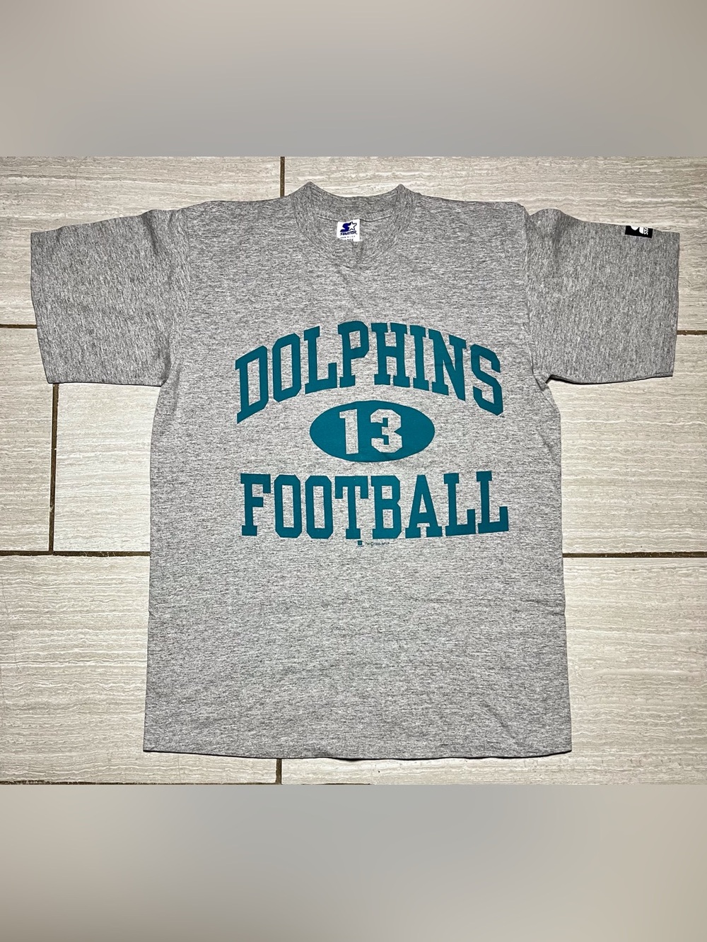 Vintage 90s Starter Miami Dolphins #13 NFL Football T Shirt Size Large Gray